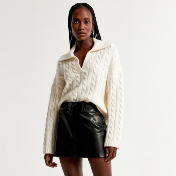 Abercrombie & Fitch Cable Knit Notch Neck Wool Blend Sweater - Picture 1 of 9